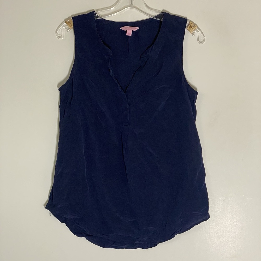 Lily Pulitzer Stacey Top Womens Medium Blue 100% Silk Tank Blouse Classy Dressy